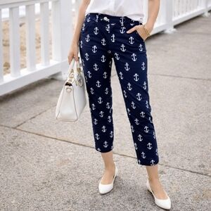 J.Crew Size 8 Navy Anchor Print Stretch Pants Cropped Ankle Preppy Nautical